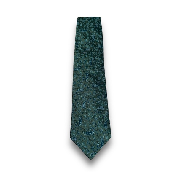 Massimo Bizzocchi Men's Necktie Paisley Print Green 3 3/4" Width - Picture 1 of 6